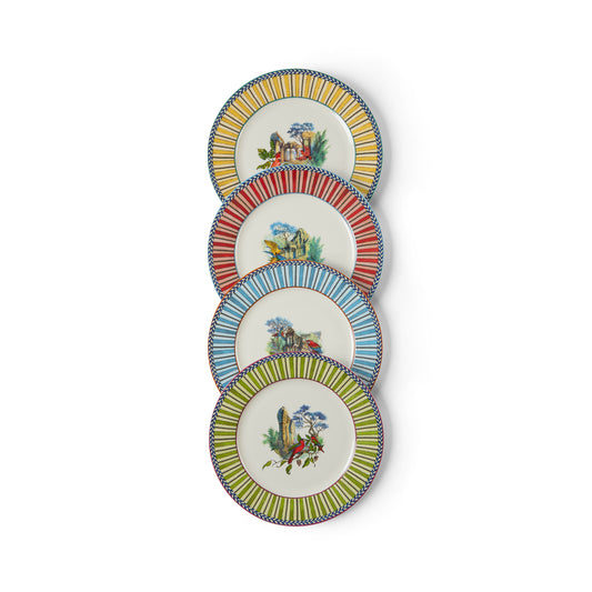Set Di 4 Piatti Da Dessert In Porcellana Jungle Parrot Lisa Corti