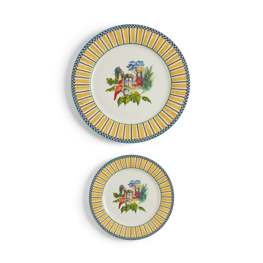 Set Di 2 Piatti In Porcellana Jungle Parrot Yellow Lisa Corti