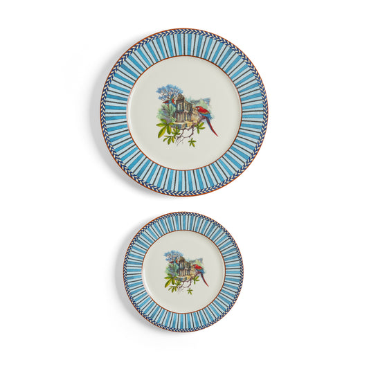 Set Di 2 Piatti In Porcellana Jungle Parrot Blue Lisa Corti