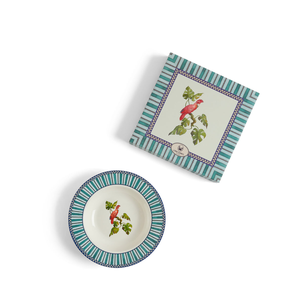 Soup Plate Jungle Parrot Peacock Lisa Corti