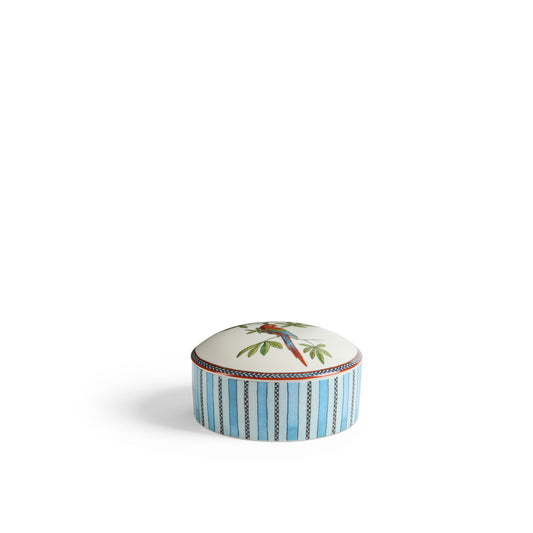 Jewelry Box 13X6,5 Porcelain Jungle Parrot Blue Lisa Corti