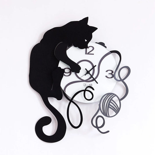 Orologio Gatto Gomitolo Nero Arti E Mestieri