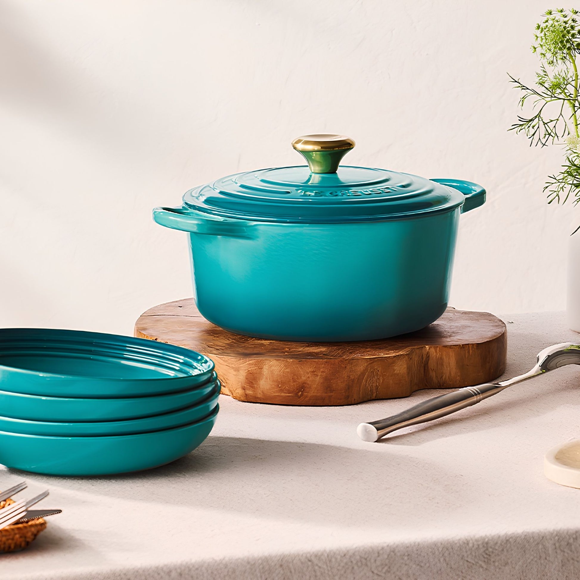 Cocotte rotonda Evolution in ghisa vetrificata Bleu Riviera Le Creuset