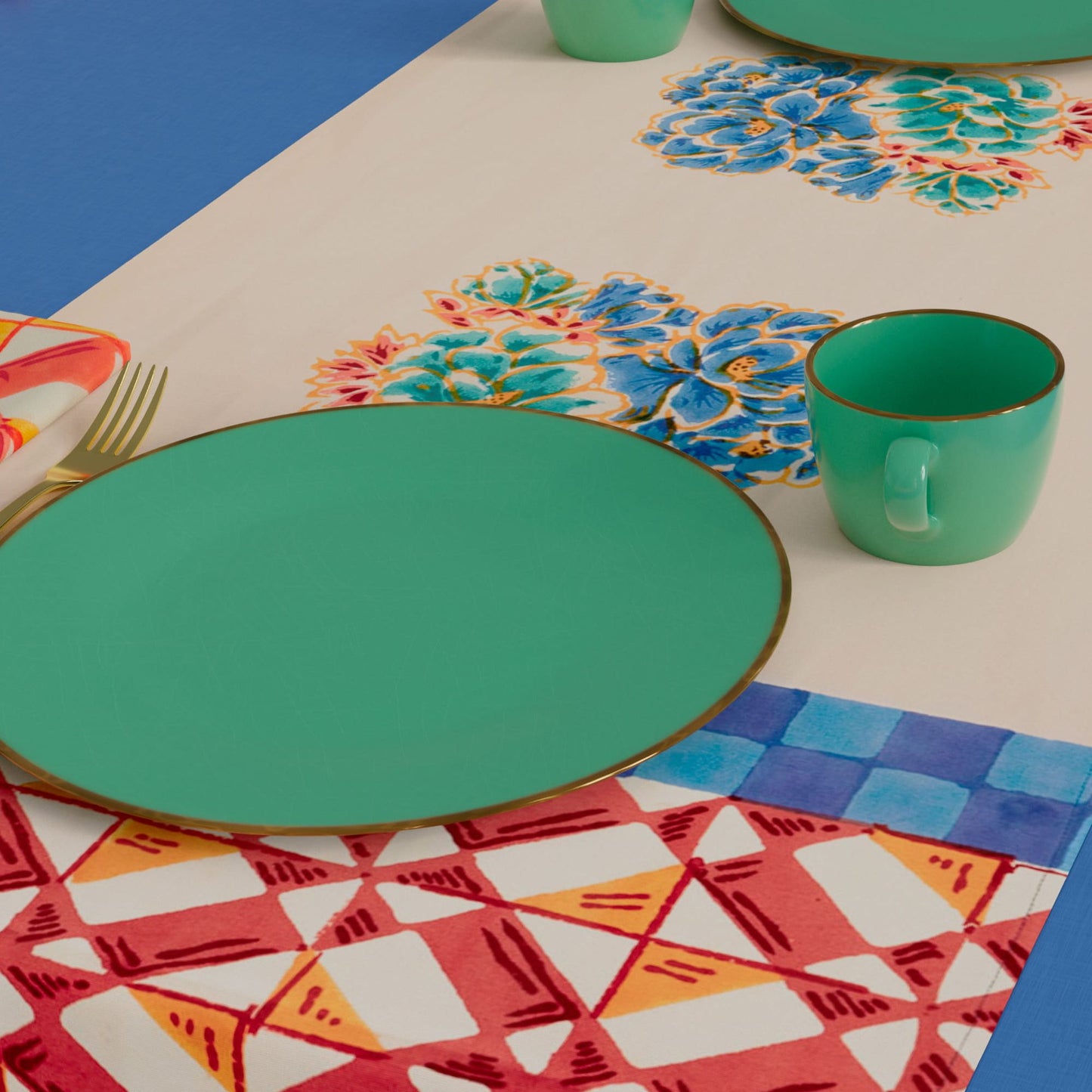Cotton runner 50x150cm positano red tiles Lisa Corti