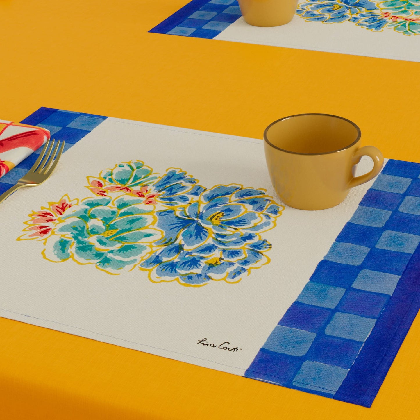 Set of 2 cotton placemats 35x48cm positano red tiles Lisa Corti
