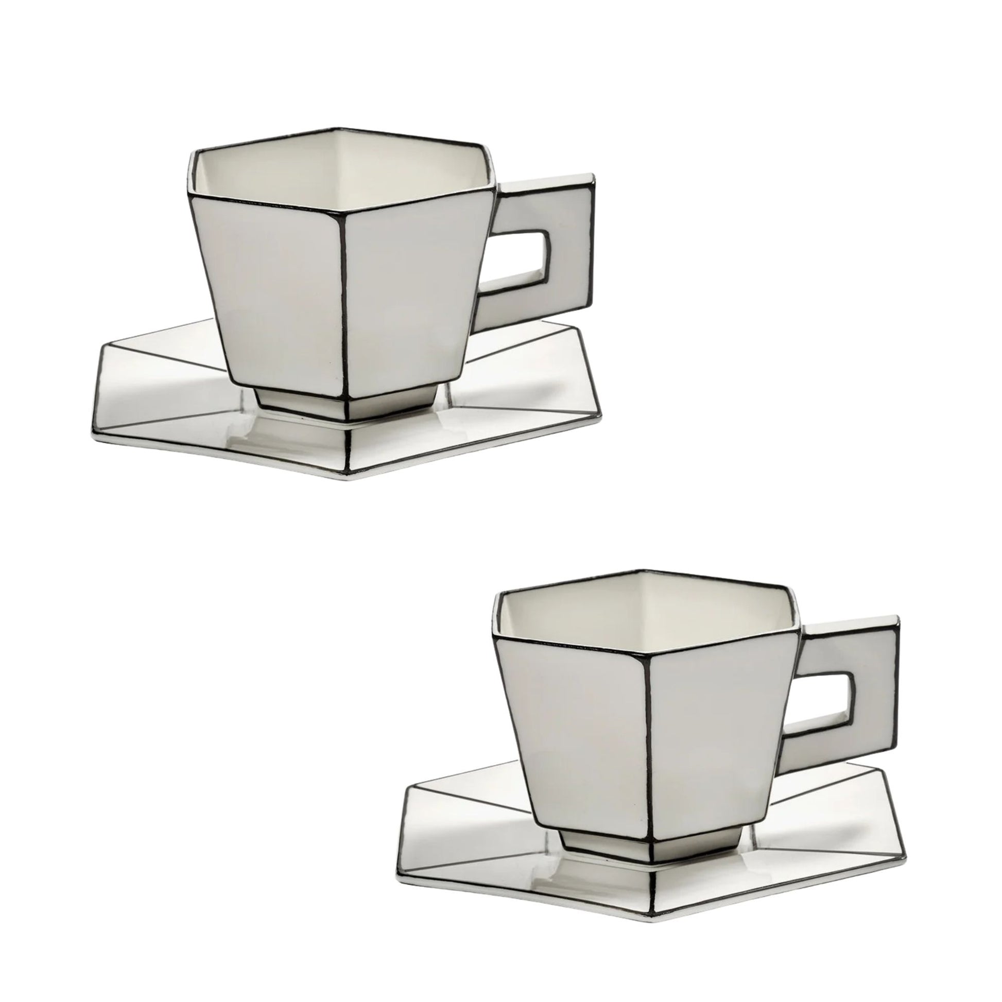Set of 2 Cappuccino Cup + Saucer White/black Serax