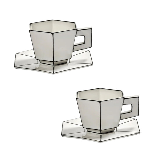 Set of 2 Cappuccino Cup + Saucer White/black Serax