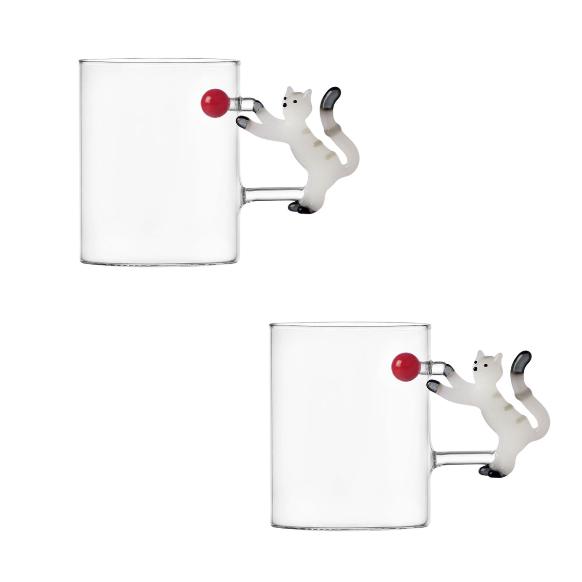 Set 2 Mug Gatto Bianco Con Palla Rossa Ichendorf