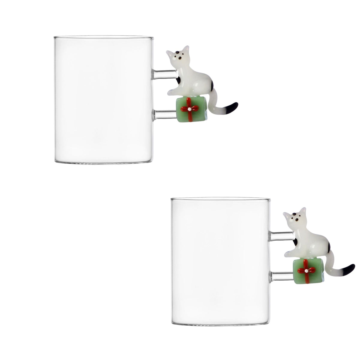 Set 2 Mug Gatto Bianco Con Regalo Verde Ichendorf