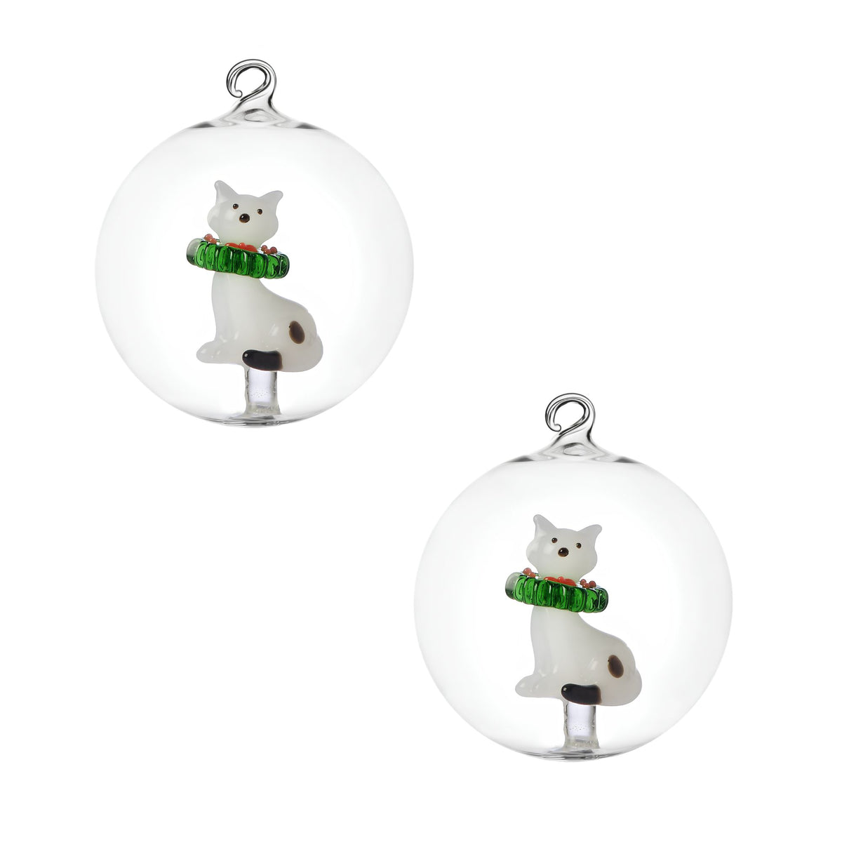 Set 2 Palle Natale Gatto Bianco Con Ghirlanda Ichendorf