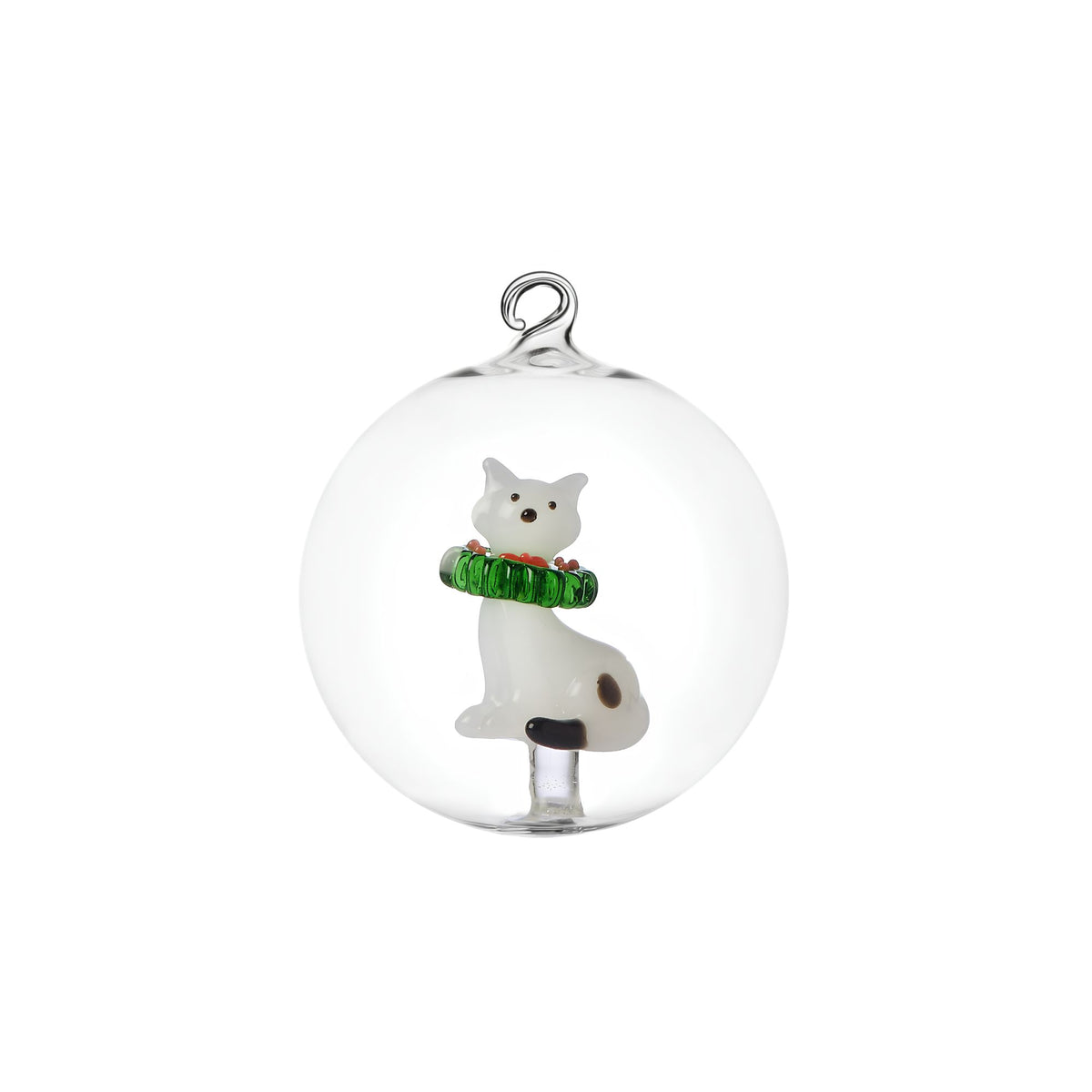 Set 2 Palle Natale Gatto Bianco Con Ghirlanda Ichendorf