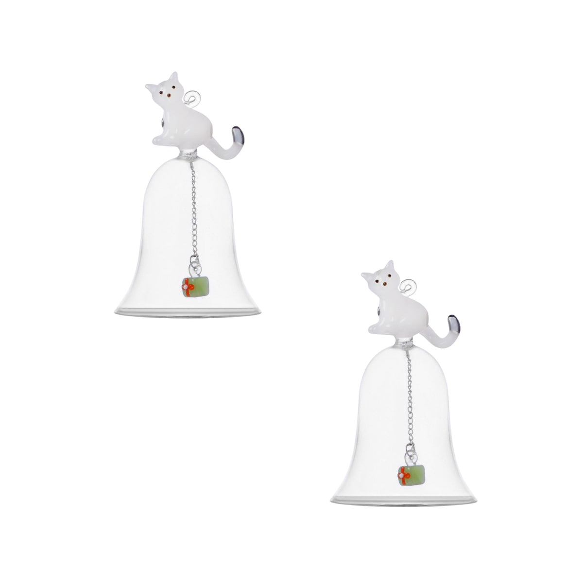 Set 2 Campane Gatto Bianco Regalo Verde Ichendorf