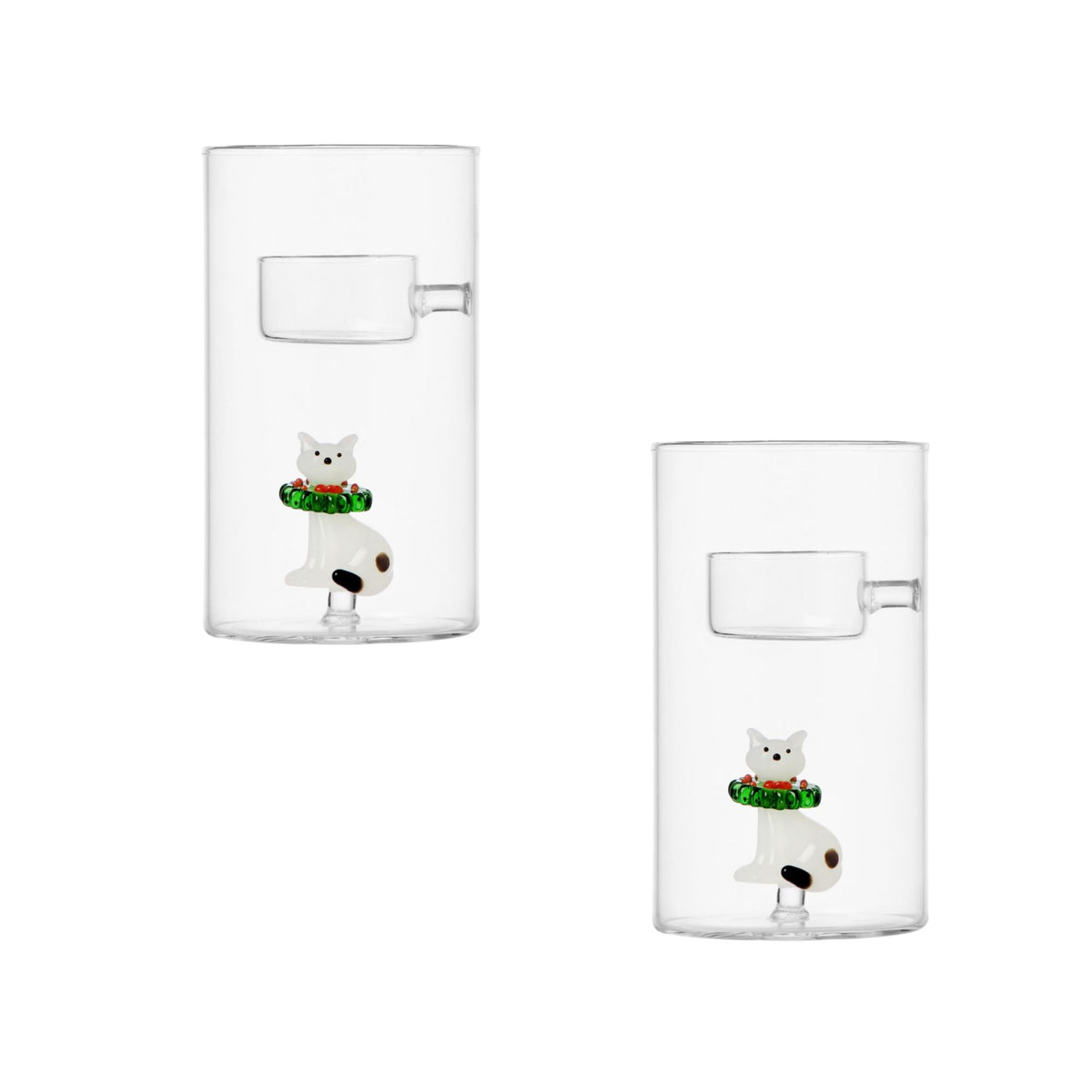 Set 2 Tealight Gatto Bianco Con Ghirlanda Ichendorf