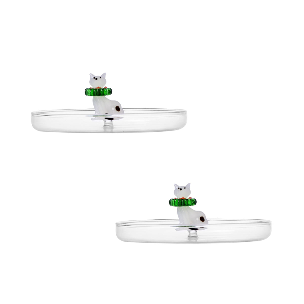 Set 2 Piattini Gatto Bianco Con Ghirlanda Ichendorf