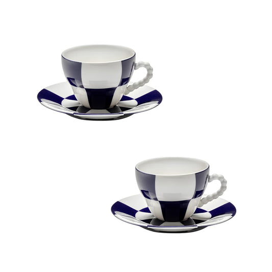 Set 2 Tazze con piattino Blu Bianco Fête Des Bêtes Serax