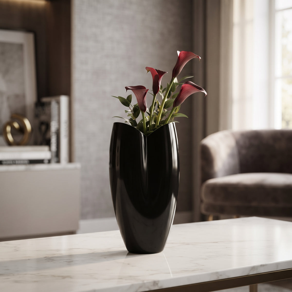 Vaso Tulipano In Cristallo Nero E Verde Rogaska