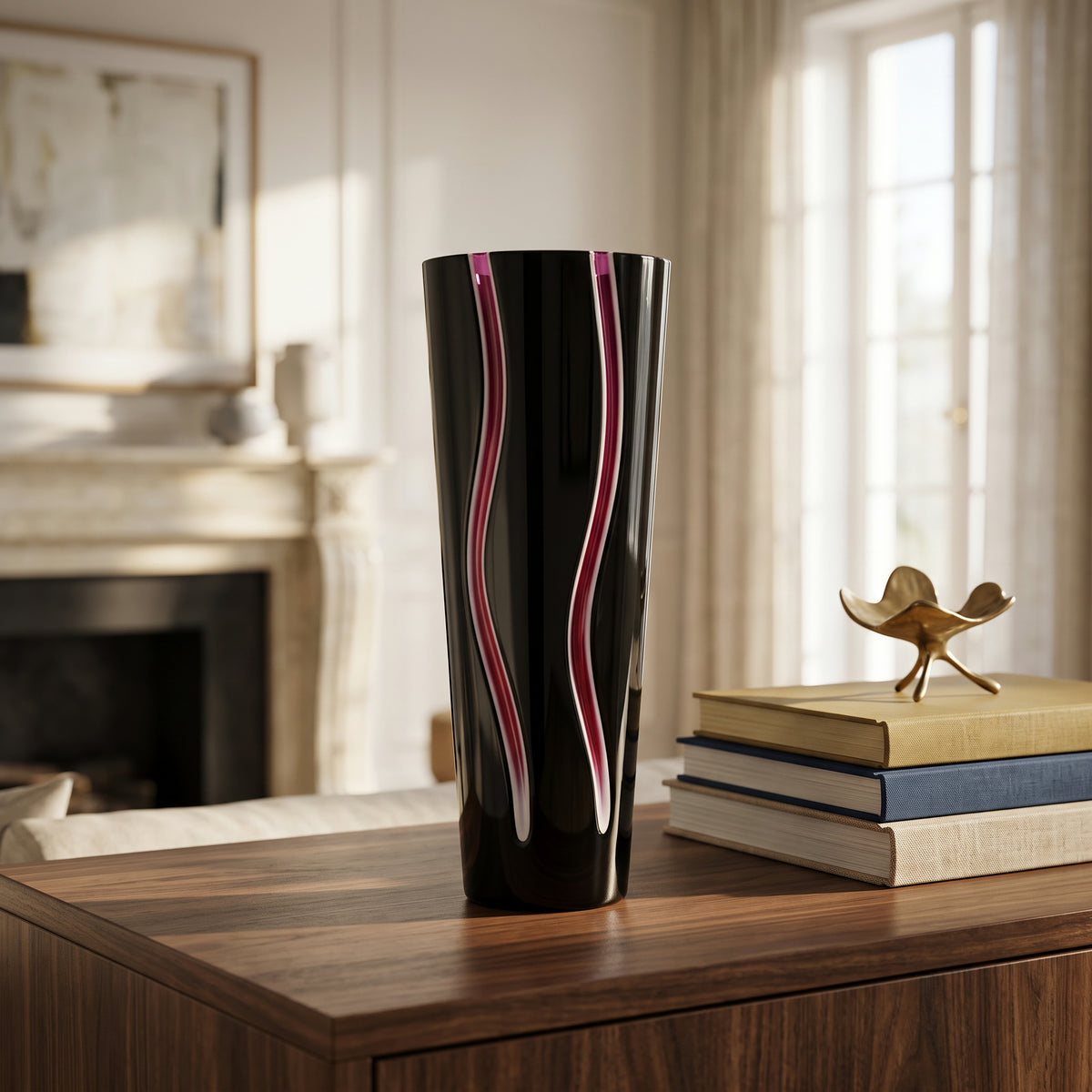 Vaso Cilindrico Nero E Rosso Rogaska