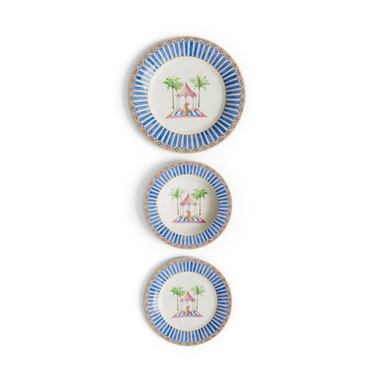 Table Set Plate 3X Porcelain Sariska Blue Lisa Corti