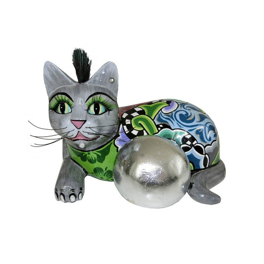 Statuina gatto 22cm silver ball