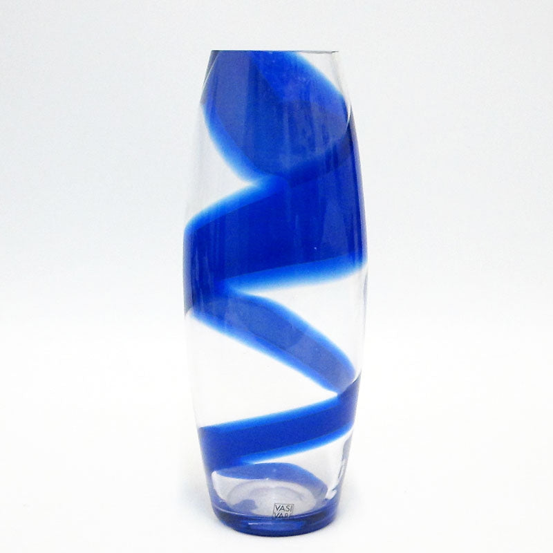 vaso in cristallo trasparente e blu cm 32