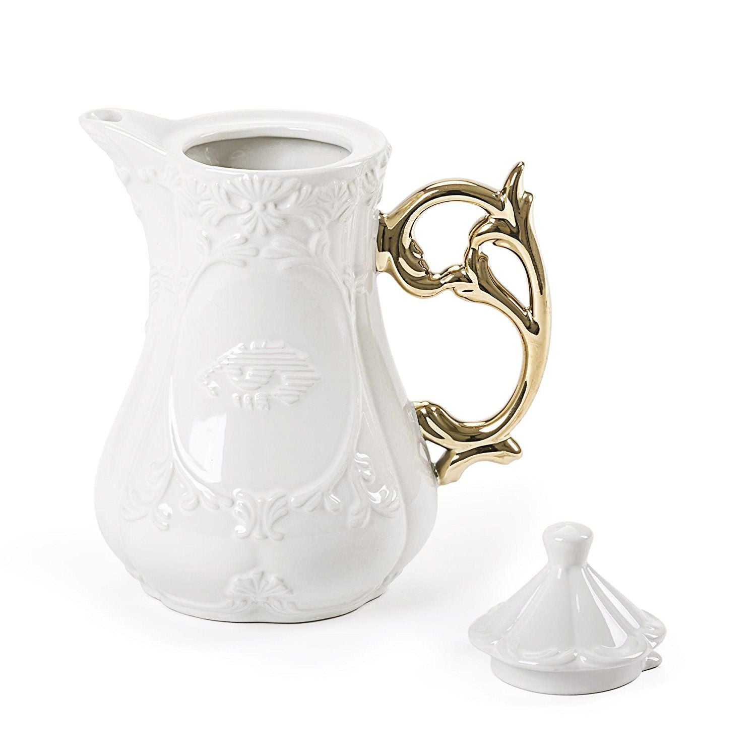 teiera in porcellana con manico oro teapot i-wares