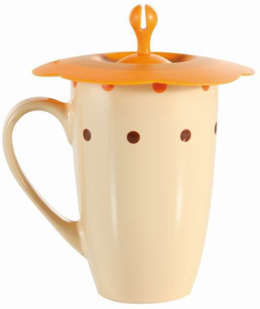 tazza mug crema con coperchio arancio