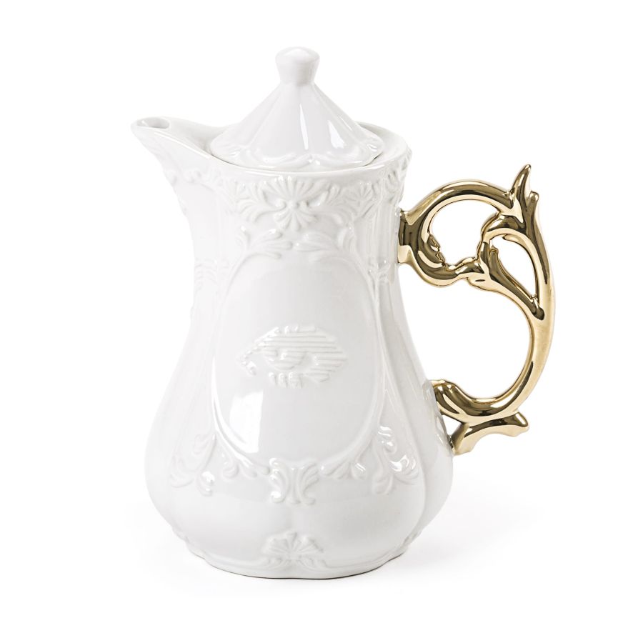 Teiera in porcellana con manico oro teapot i-wares