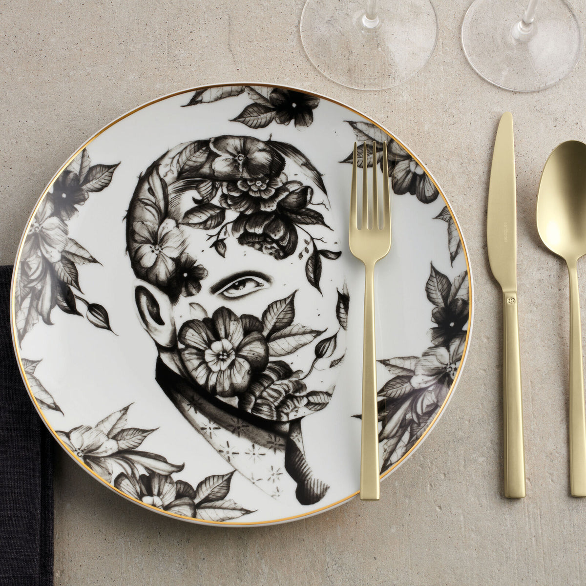 Rock Servizio tavola 36 posate Antique PVD Champagne