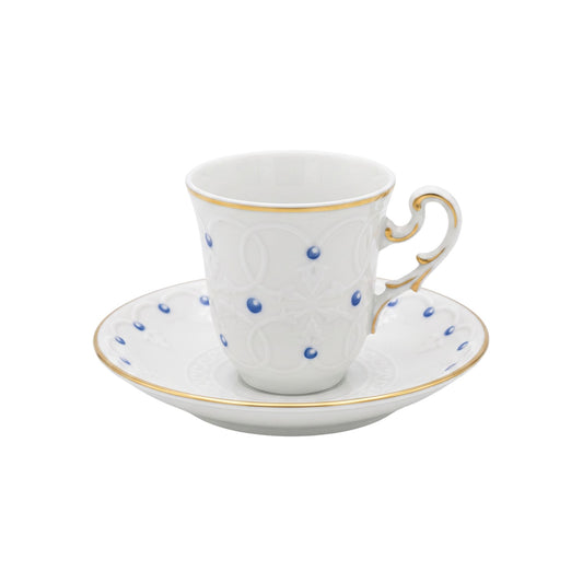 Sei Tazze Caffe Con Piattino Museo Le Perle Blu Ginori 1735