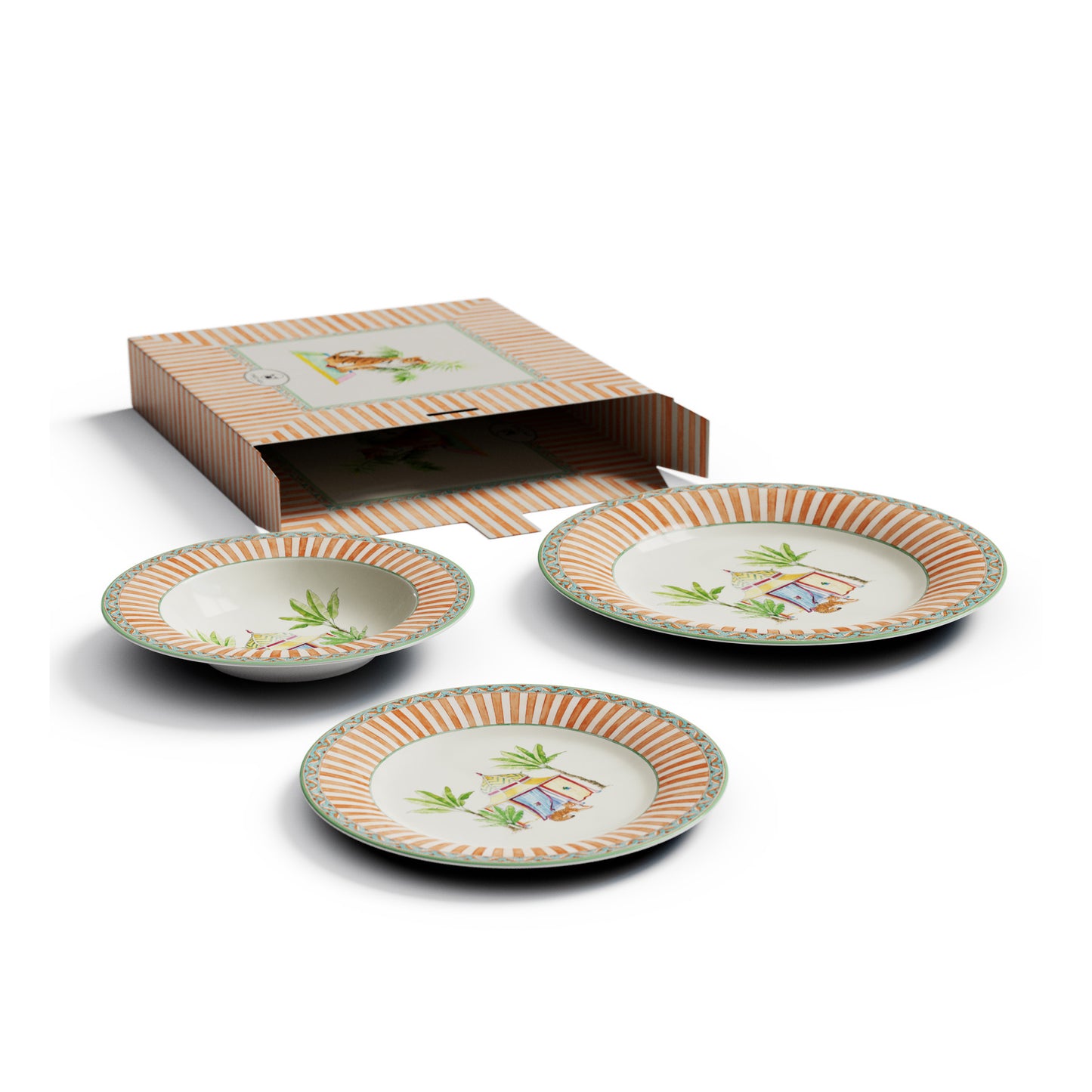 Table Set Plate 3X Porcelain Sariska Orange Lisa Corti