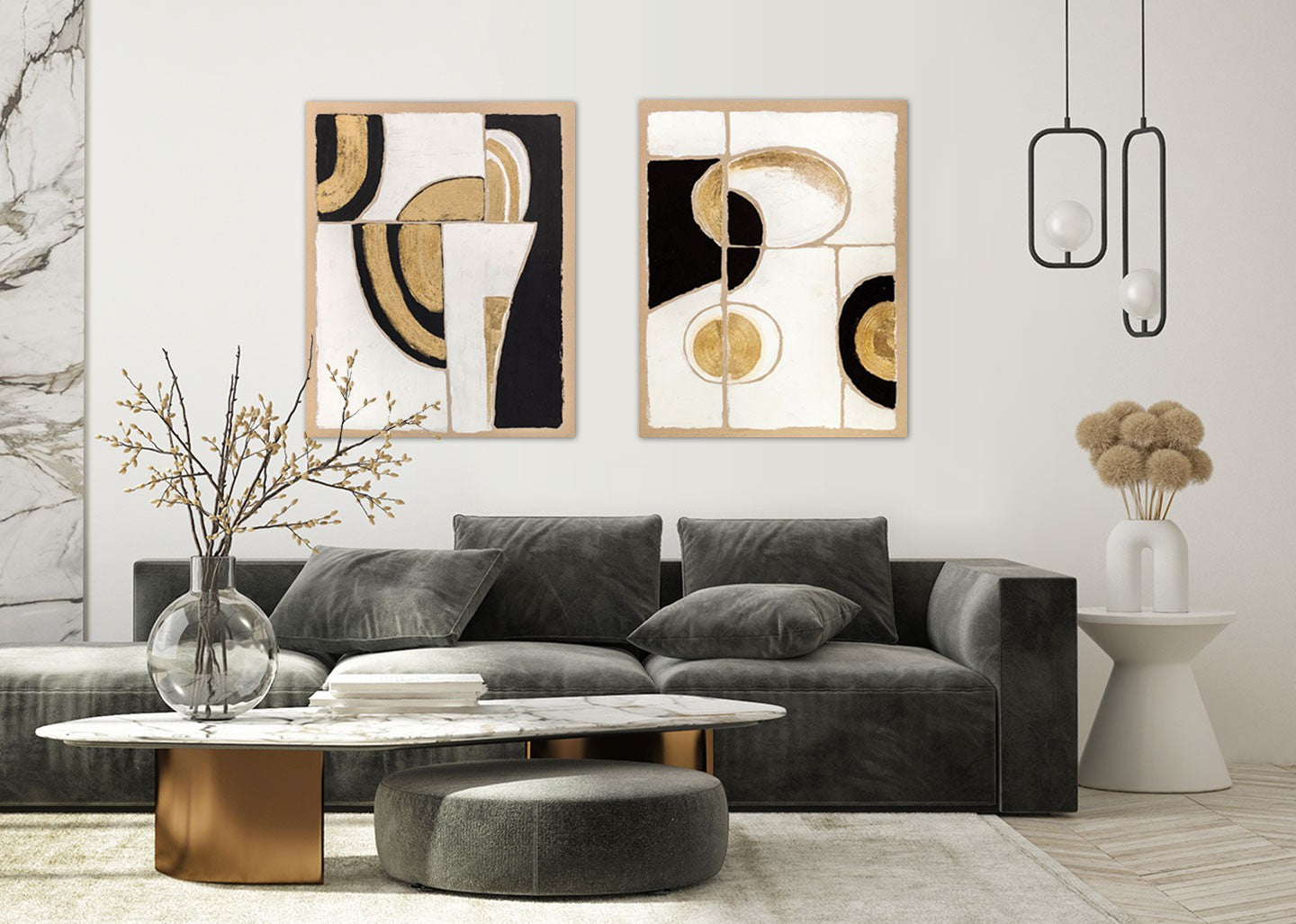 Quadro astratto black and gold 90x120cm