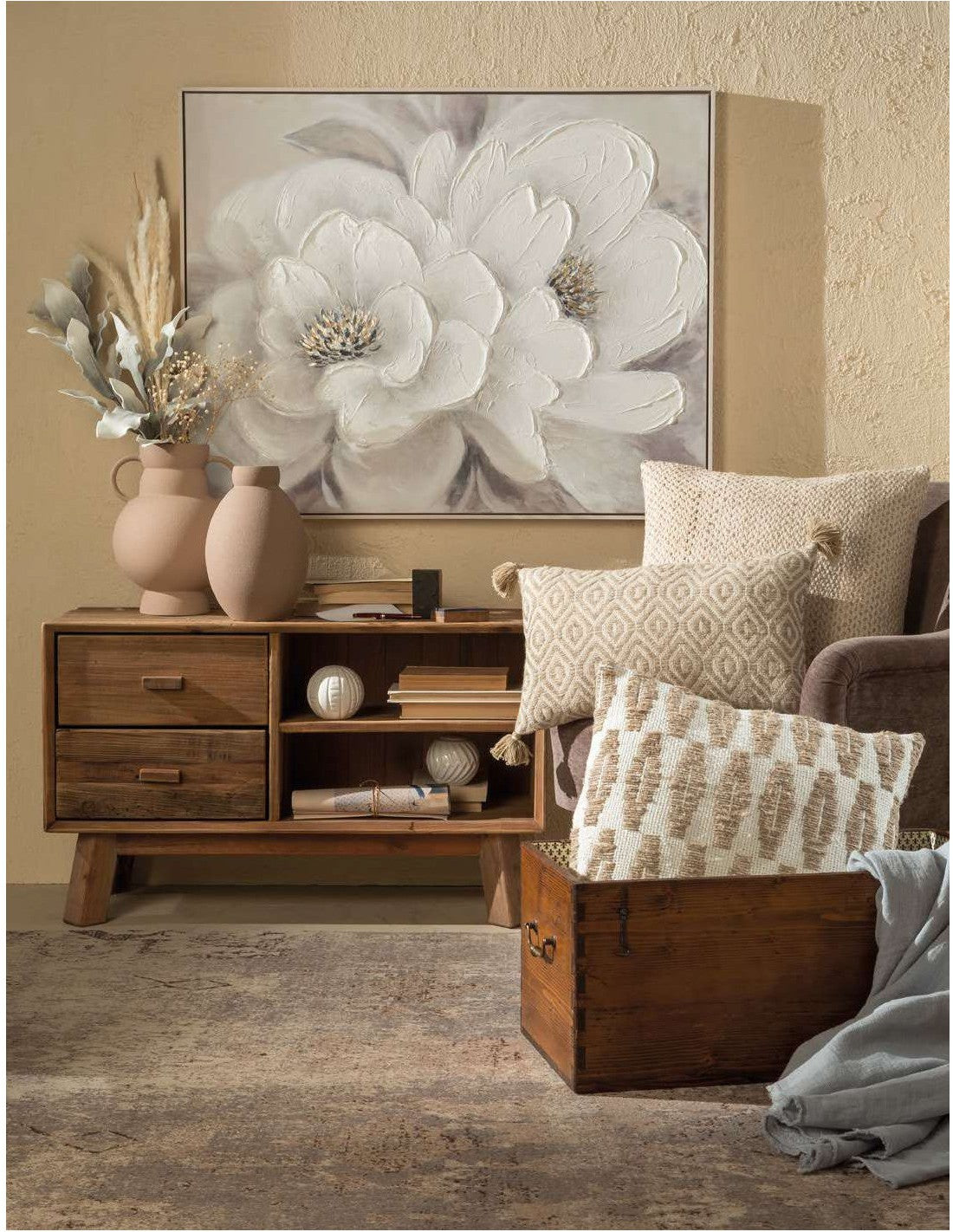 Quadro fiori bianchi con cornice 100x80cm