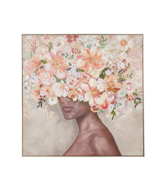 Quadro donna in fiore con cornice 100cm