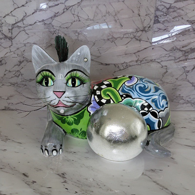 Statuina gatto 22cm silver ball