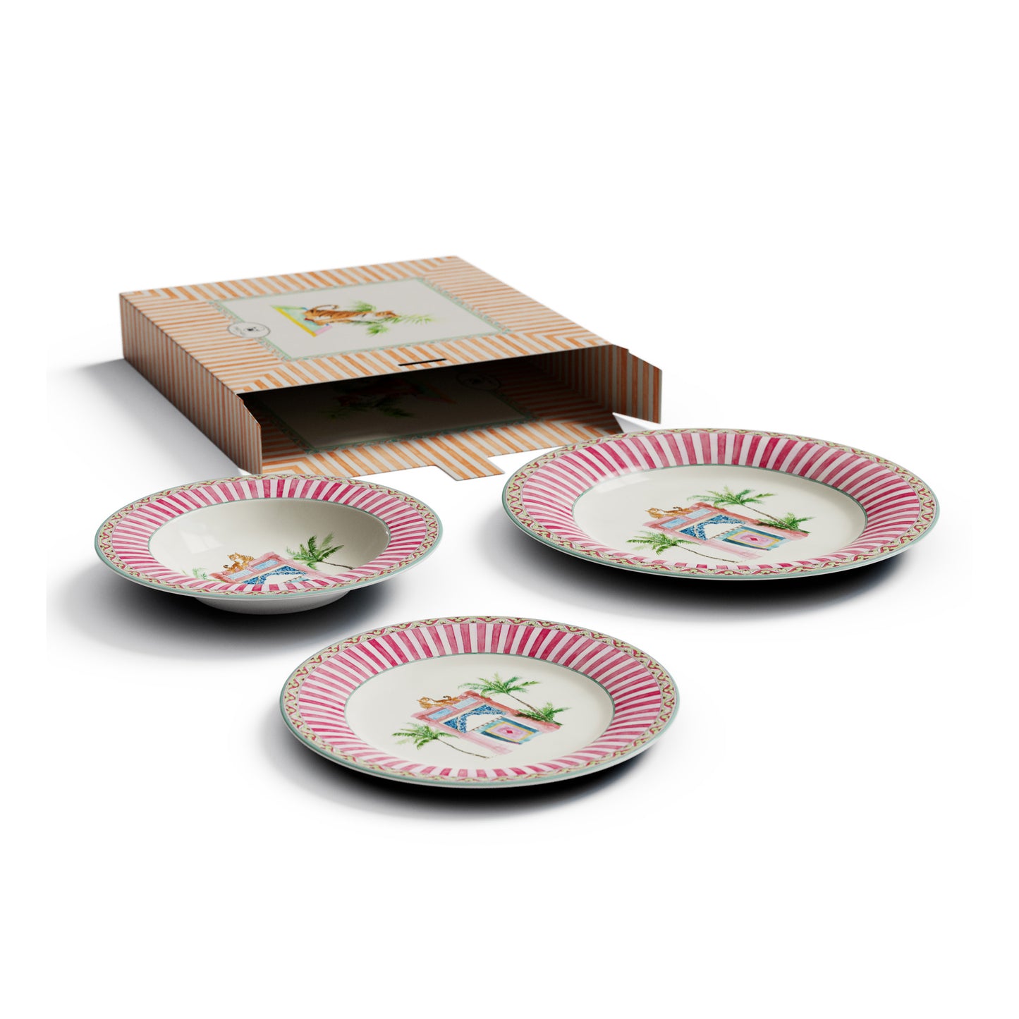 Table Set Plate 3X Porcelain Sariska Pink Lisa Corti