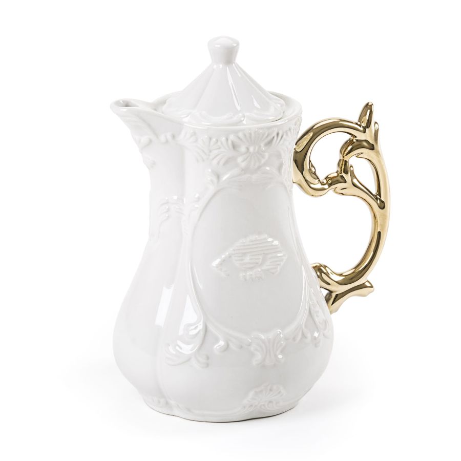 Teiera in porcellana con manico oro teapot i-wares