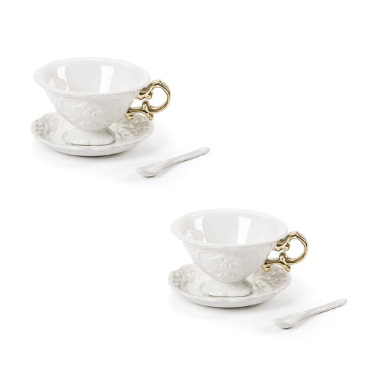 Set 2 tazze da Te` In Porcellana I-Wares Con Manici Oro