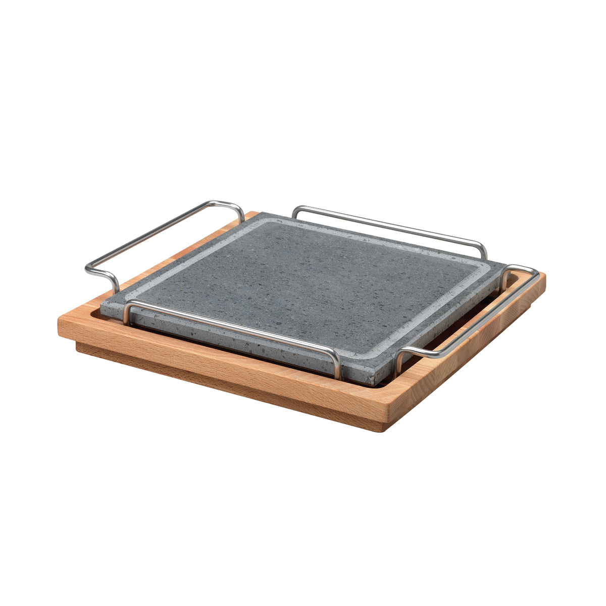 Pietra quadrata cm 25 x 25 c/supporto inox e basamento legno Pentole Agnelli