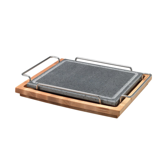 Pietra rettangolare cm 25 x 30 c/supporto inox e basamento legno Pentole Agnelli