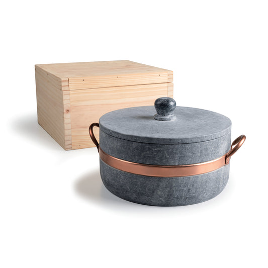 Casseruola alta con due maniglie in rame e coperchio da 22 cm. Pentole Agnelli