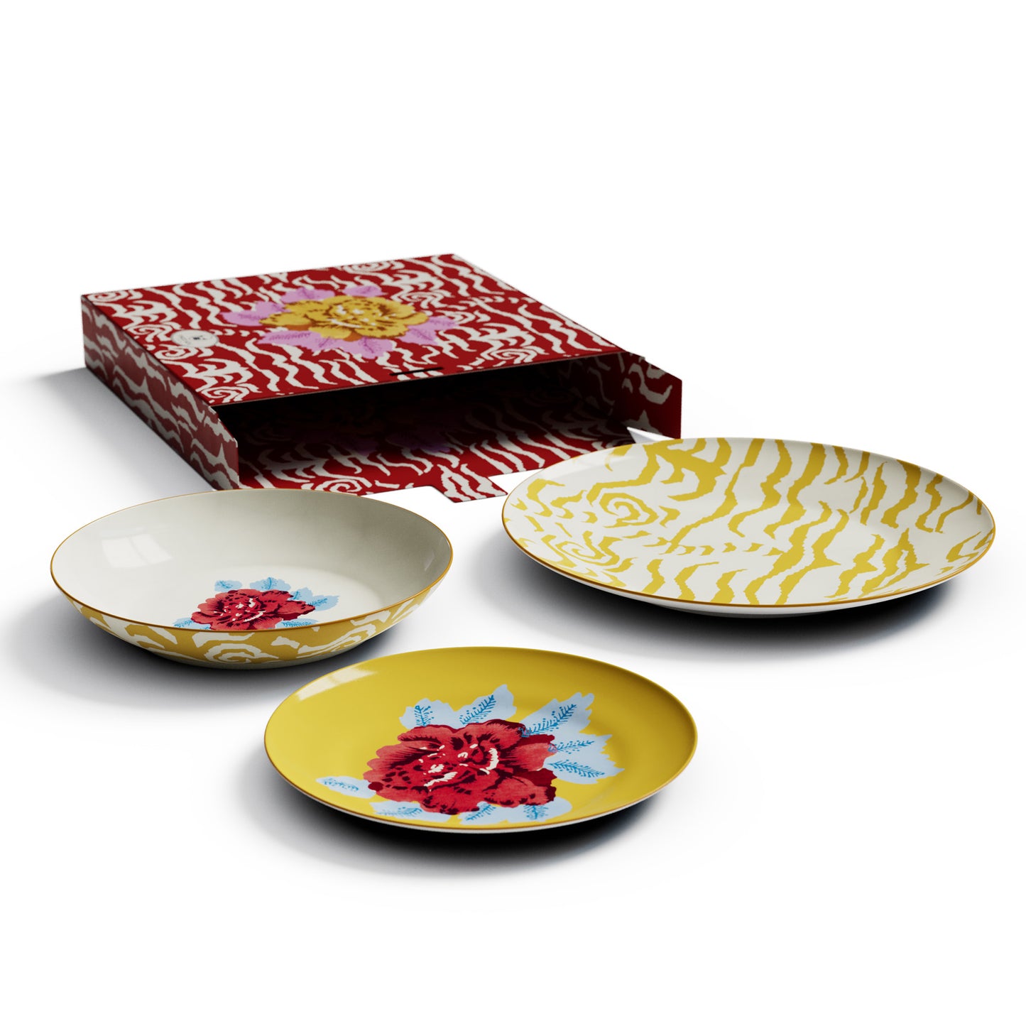 Set di 3 piatti Indian Tiger Gold Unica Lisa Corti