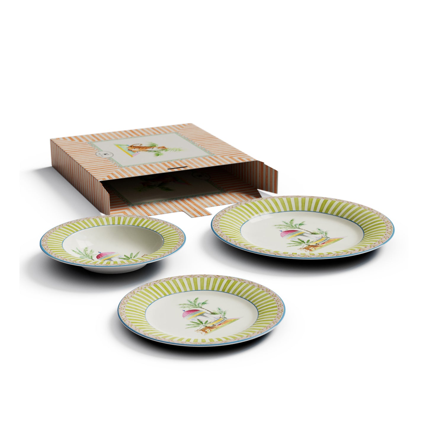 Table Set Plate 3X Porcelain Sariska Green Lisa Corti