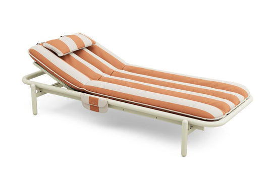 Lettino prendisole Daybed da esterno crema cuscino arancio a strisce