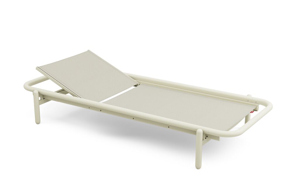 Lettino prendisole Daybed da esterno crema cuscino arancio a strisce
