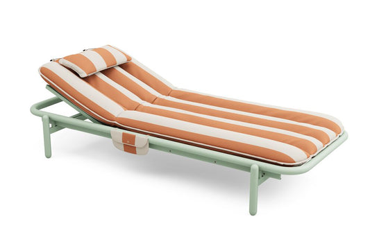 Lettino prendisole Daybed da esterno verde cuscino a strisce