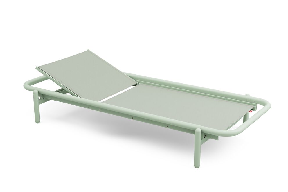 Lettino prendisole Daybed da esterno verde cuscino a strisce