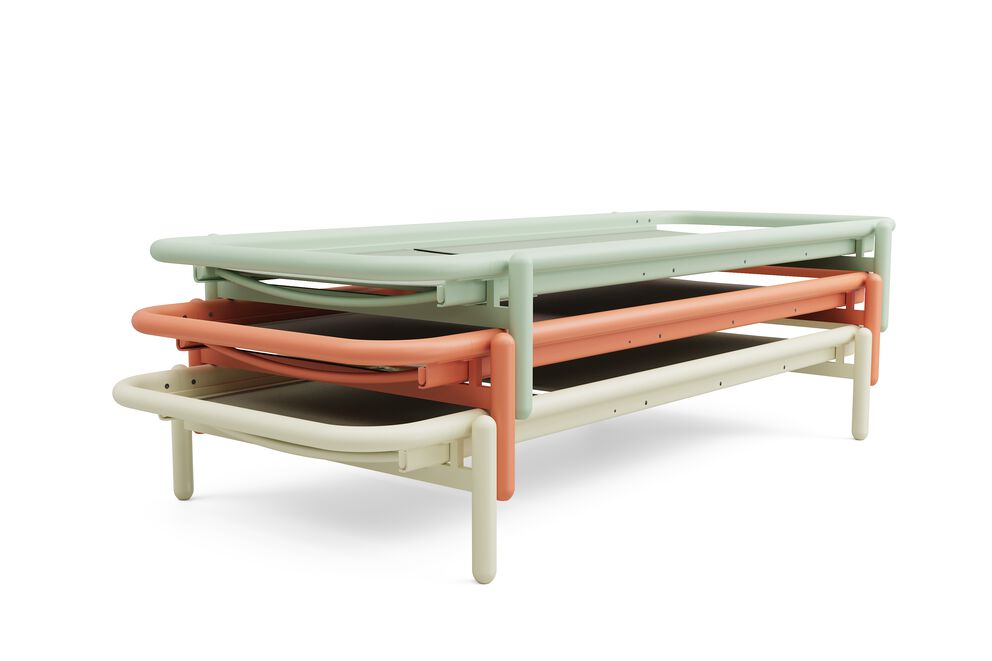 Lettino prendisole Daybed da esterno verde cuscino a strisce