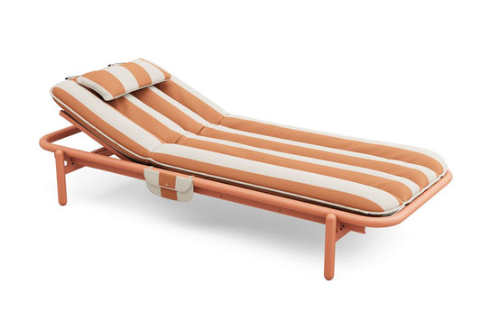 Lettino prendisole Daybed da esterno terracotta cuscino a strisce