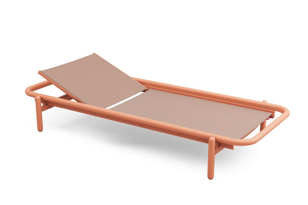 Lettino prendisole Daybed da esterno terracotta cuscino a strisce